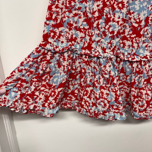 Paloma Blue Womens Red Blue Floral Tiered Mini Alexa Skirt 100% Silk Size Small - Picture 3 of 8